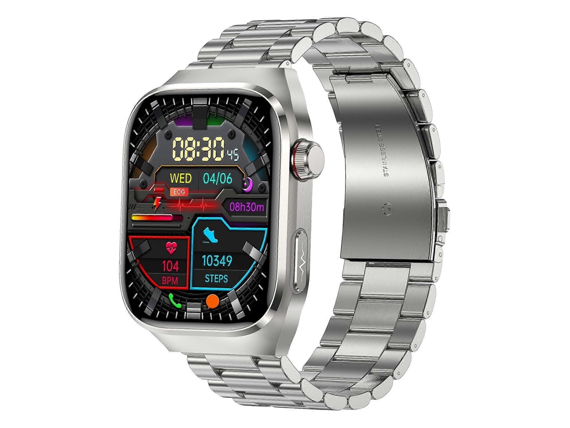 Smartwatch TK16 com pulseira de aço e tela LCD de 2,04 polegadas que permite monitorar sua saúde. Ly Ebike