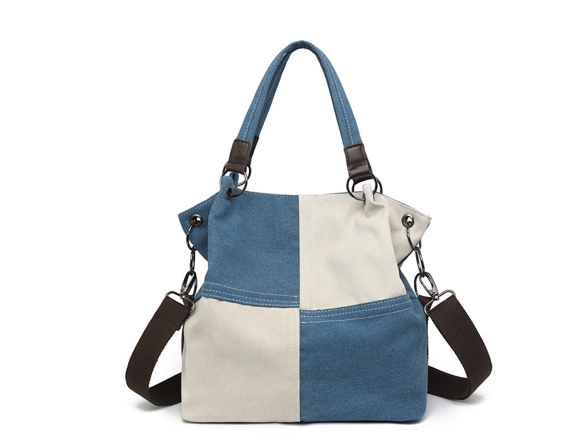 Bolsa Tote AQUAFORGE feminina de lona retrô, ombro simples, moderna, de grande capacidade, azul