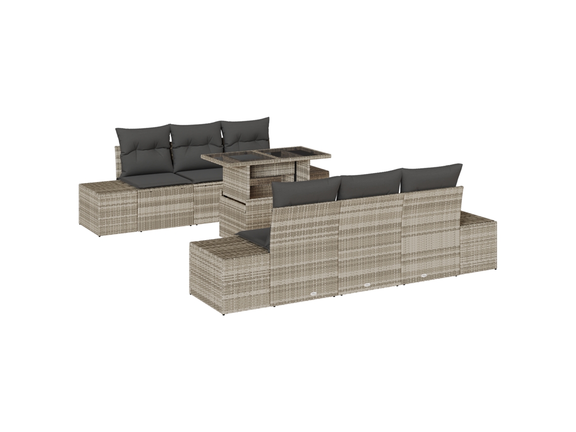 Conjunto 7 Conjunto De Móveis De Jardim Vidaxl Cinzento-claro Vime Pe (100 X 55 X 73 Cm)