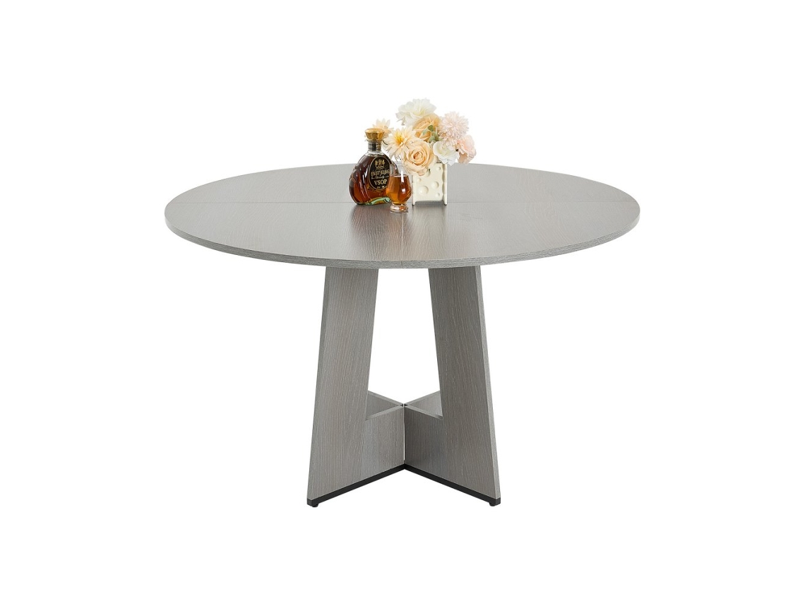 Mesa De Jantar Redonda 120cm Cinzenta Em Mdf Laminado Resistente Tekmaquinas
