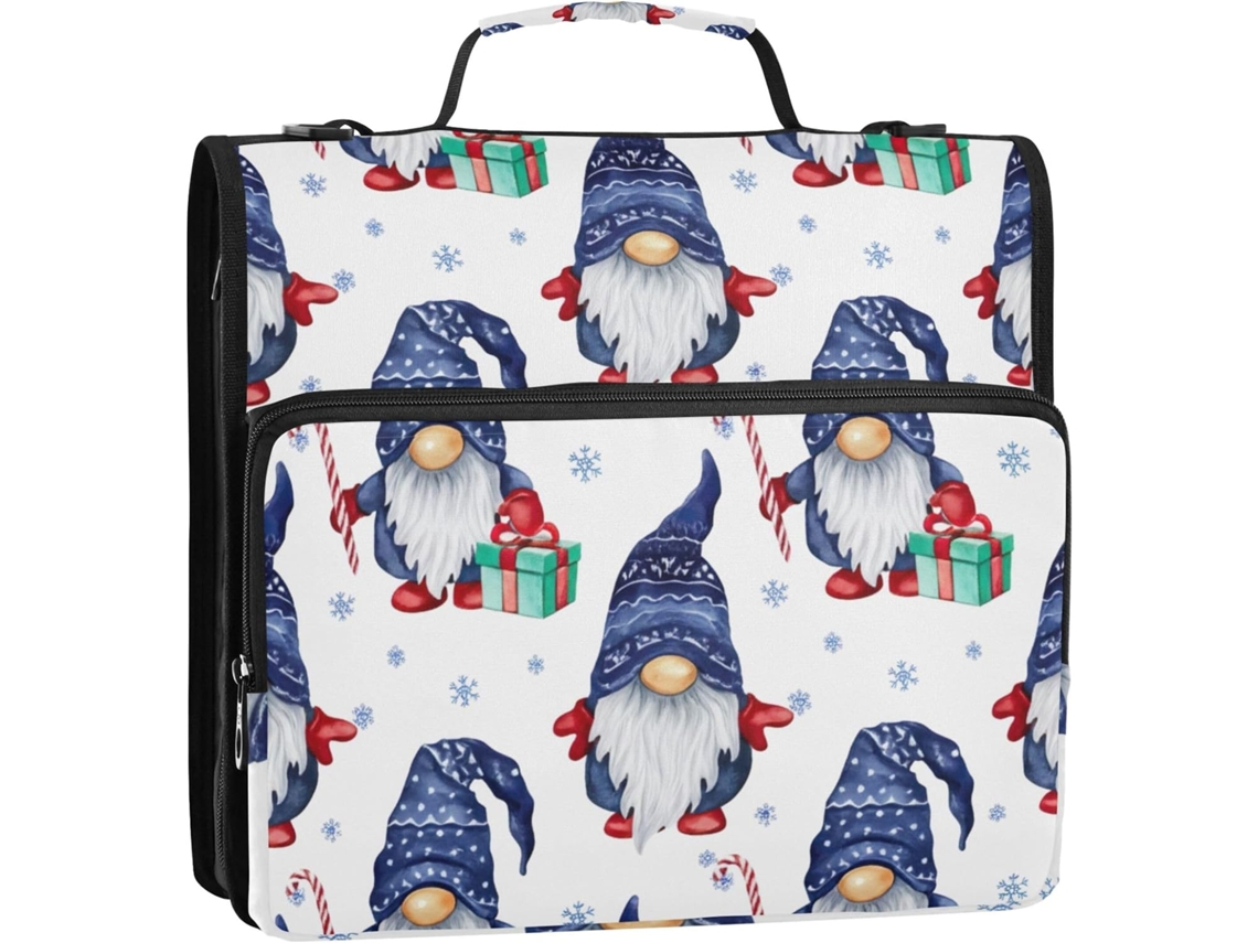 Pasta De 3 Argolas Com Gnomo Natal 1 2 Polegada, Com Fecho De Segurança, Alça E Bolsa Guardar Documentos, 34, 3x 31