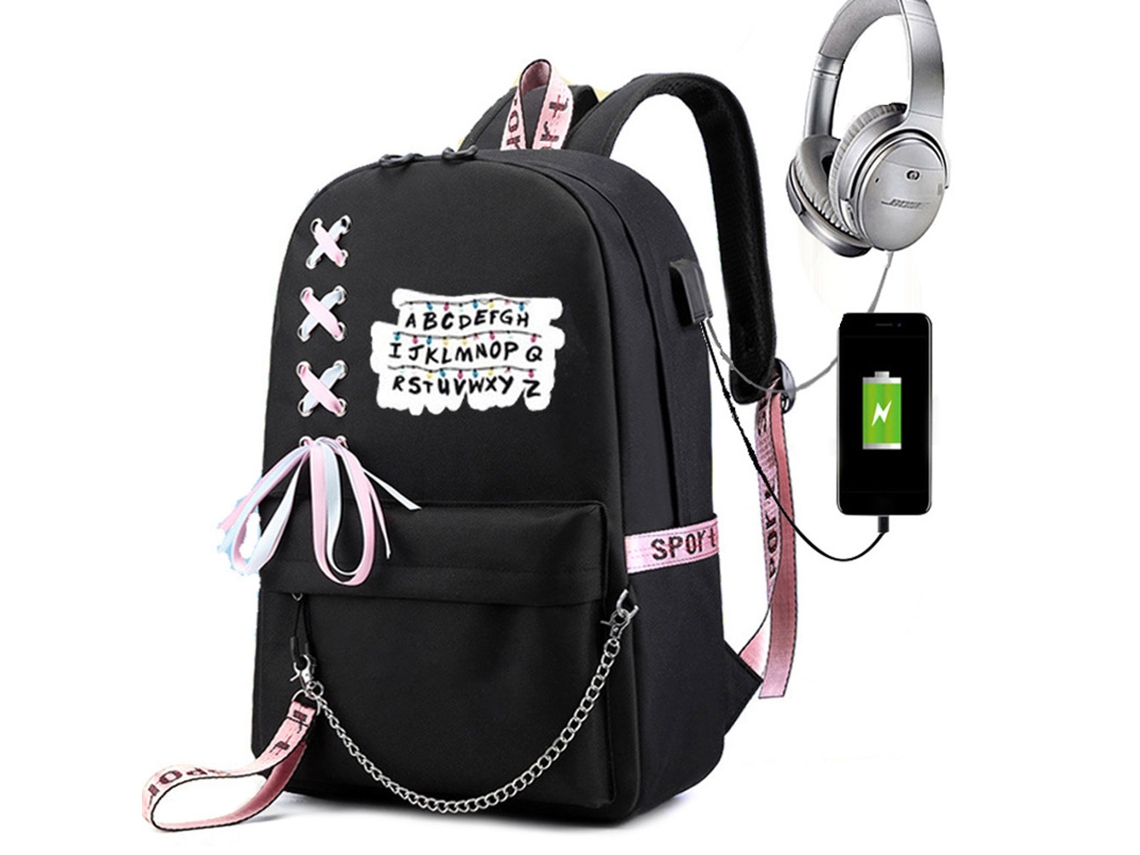Mali mochila Cartoon com Porta Usb Mochila Escolar para Laptop Viagem Camping Picnic