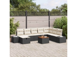 Vidaxl Conjunto De Sofá De Jardim 9 Unid. Preto Vime Pe