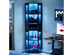 Vitrine com 5 Prateleiras Led Sensor Portas Vidro Preta ZACHARY