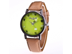 Relógio de pulso esportivo moderno com mecanismo de quartzo, ideal para estudantes, com pulseira de couro bege com estampa de líquen.