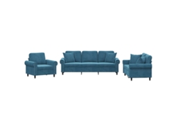 Conjunto 3 de sofás com almofadas  VIDAXL veludo azul (212 x 77 x 80 cm)