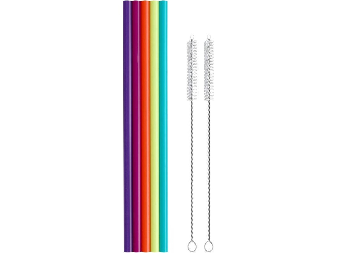 Pajitas De Silicona Largas 30 Cm Para Botellas De Agua Grandes 40 Oz/galon, Reutilizables, Bpa Free, Pack De 5 Con Cepillos