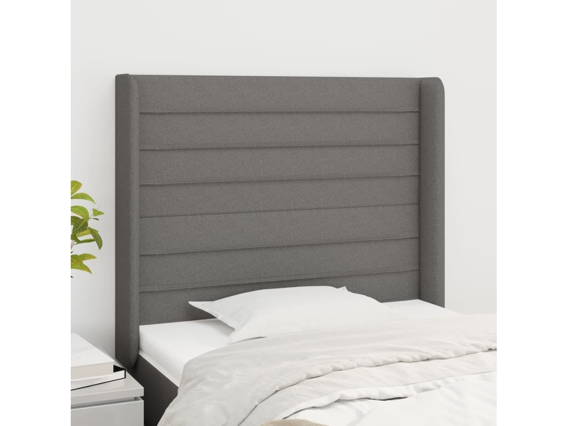 Cabeceira cama c/ abas tecido 83x16x118/128 cm cinzento-escuro