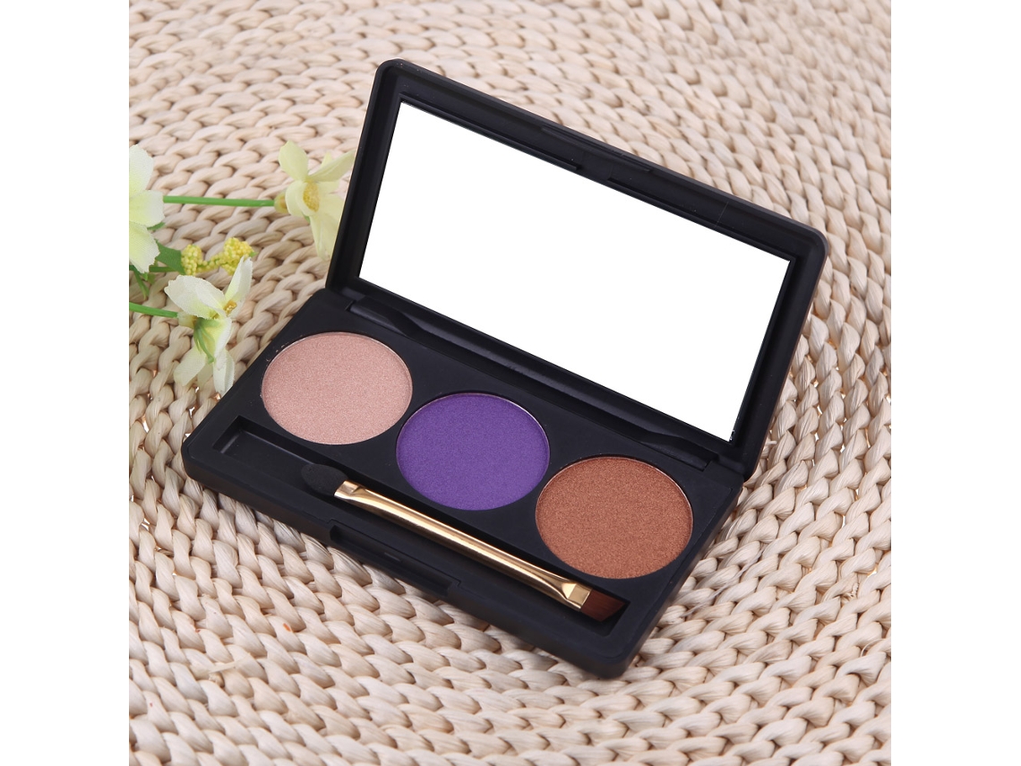 Paleta De Sombras De Olhos Nude Profissional Com 3 Cores, Pincel E Espelho