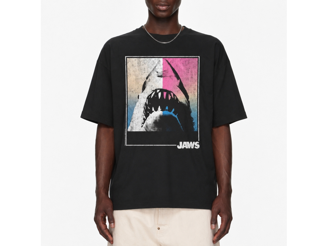 Rockinstone Jaws Movie Square Shark Black Adult T-shirt Size:s