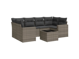 Maison Exclusive - 7 Pcs Conjunto Sofás P/ Jardim C/ Almofadões Vime Pe Cinzento