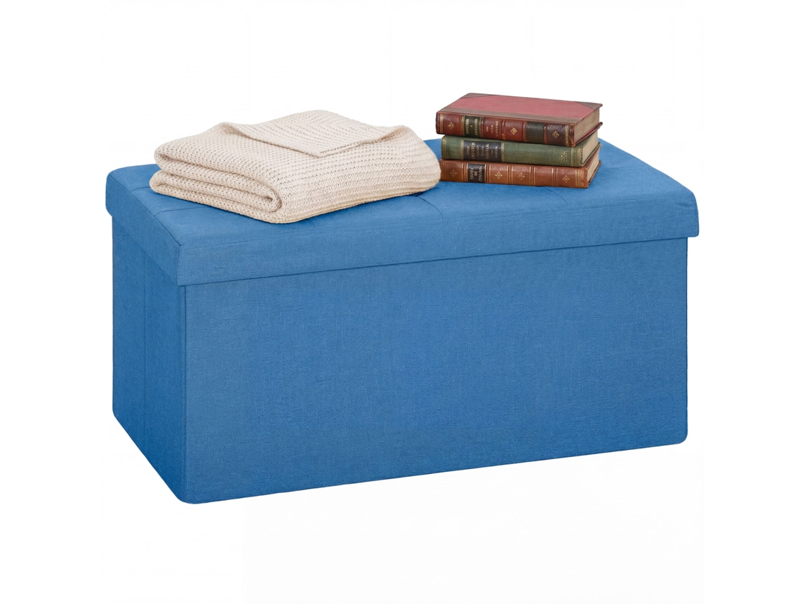 Armazenamento Puff. Banco Dobrável de Armazenamento 84 L 76x38x38 Cm Estofado em Linho Sintético Azul Claro Ge