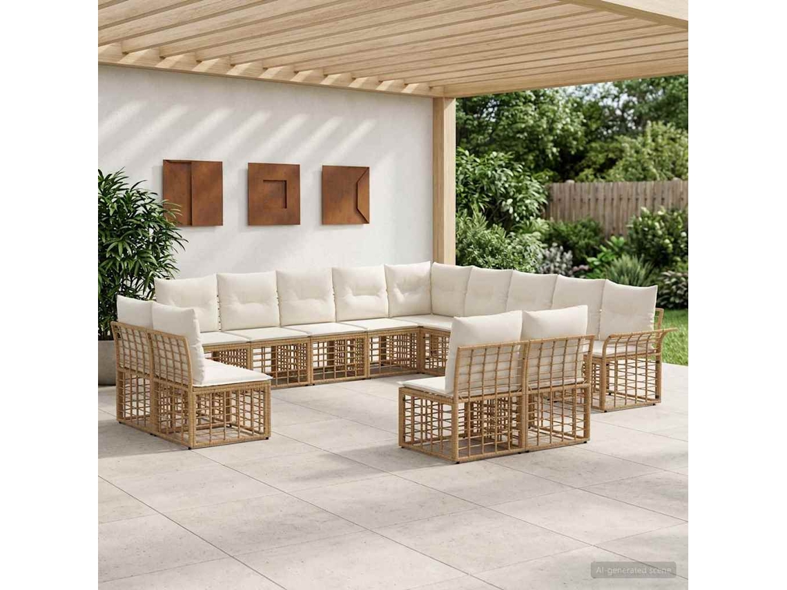 Vidaxl Conjunto De Sofás Para Exterior 13 Unid. Natural E Branco Creme
