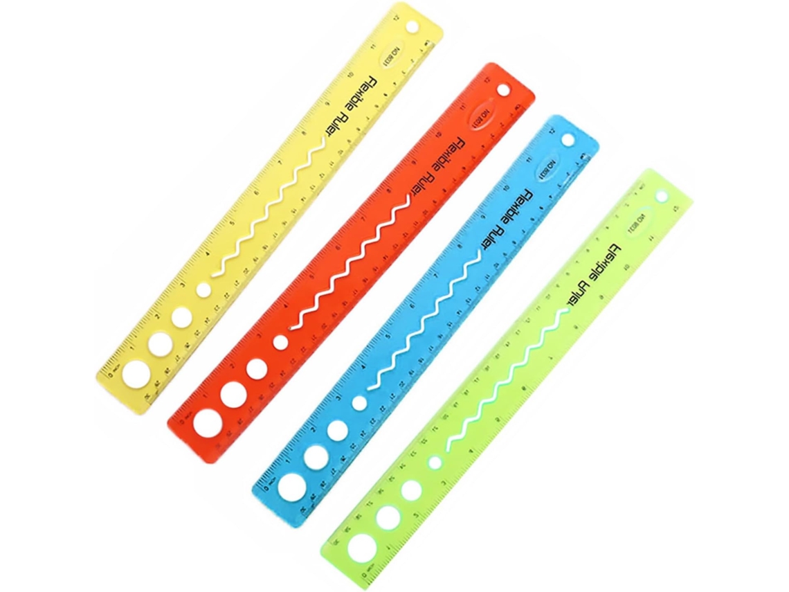 Conjunto de 4 réguas flexíveis de plástico transparente para desenho de linhas onduladas, luzes e porta-retratos.