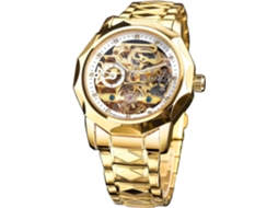 Lurelia Relógio Mecânico Masculino, Automático, Luminoso, Detalhes Com Strass, Mostrador Esqueleto, Turbilhão, Aço Inoxidável, Vidro Mineral