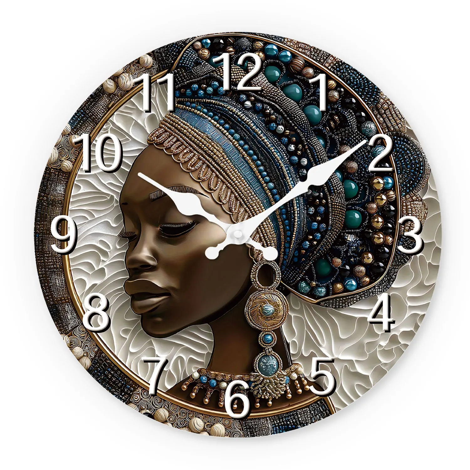 (12 Polegadas) Um relógio de parede exclusivo em madeira, com arte tribal africana feminina, relógio de quartzo silencioso.