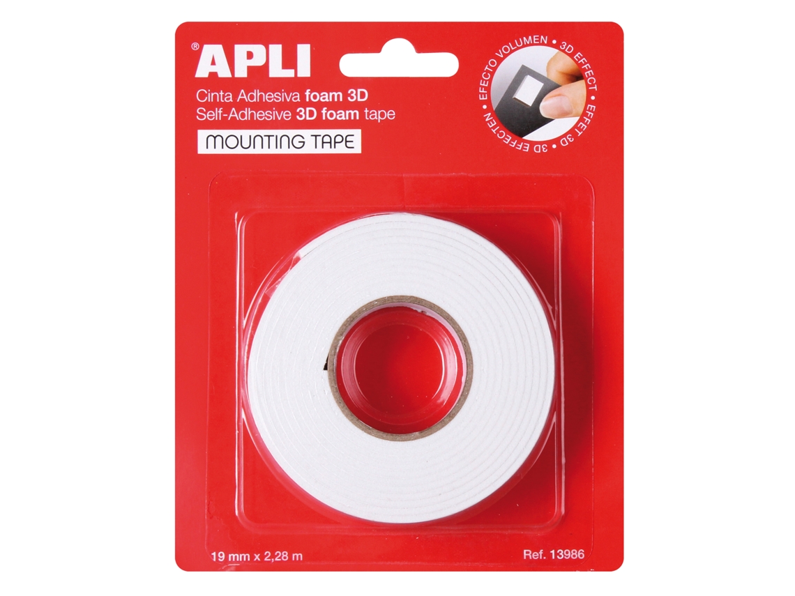 Fita adesiva dupla face foam 3D 19mm x 228m Apli