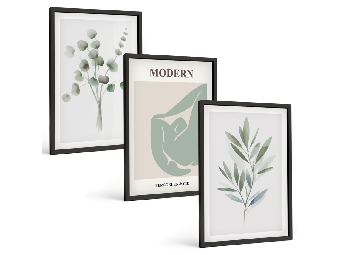 Conjunto De Pinturas Motivos Florais Em Folhagem Espelharte (3 Peças 40x60 Cm)