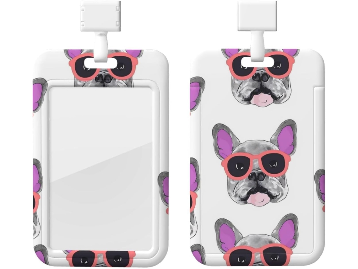 Suporte Crachá Bulldog Francês, Suporte Crachá, Capa Vertical com Cordão, Capa Plástica Impermeável, Crachá Estojo