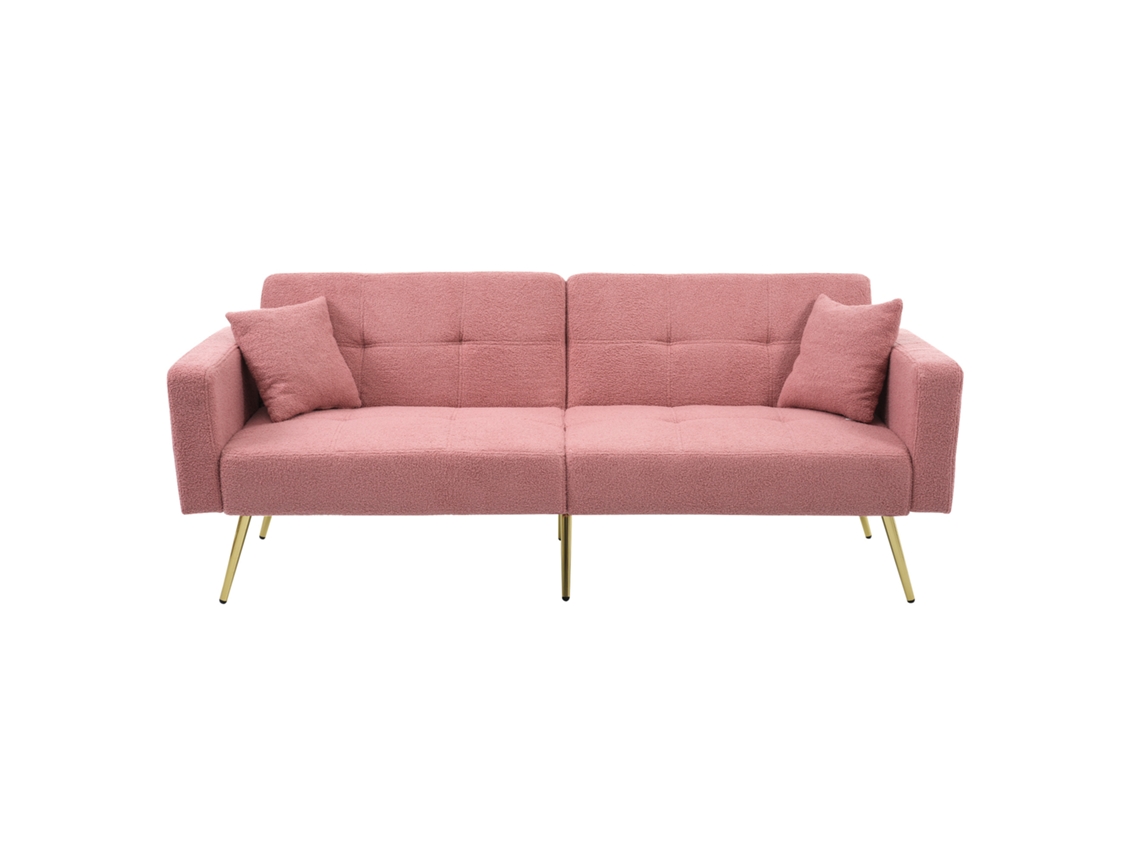 Sofá-cama Com Função De Cama, Ângulo Ajustável, Pernas Douradas, Com Travesseiros E Bolsos Laterais-kd