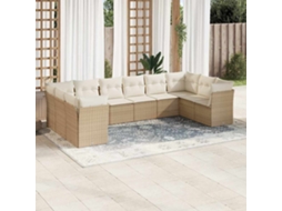 Vidaxl 10 Pcs Conjunto De Sofás P/ Jardim Com Almofadões Vime Pe Bege