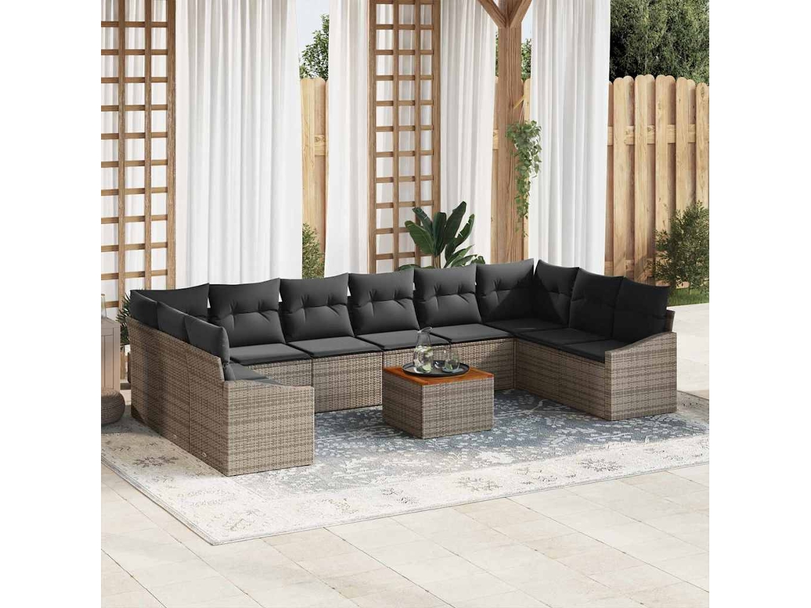 Vidaxl Conjunto De Sofá De Jardim 11 Unid. Cinzeto Vime Pe