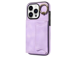 Suporte Casa Para Iphone 15 Pro Pele Sintética Com Porta-cartões Roxo