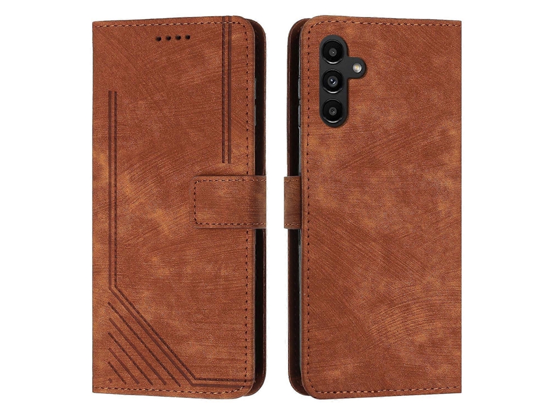 Capa De Celular Em Couro Com Textura De Pele E Padrão Listrado, Com Cordão Longo, Para Samsung Galaxy M35.