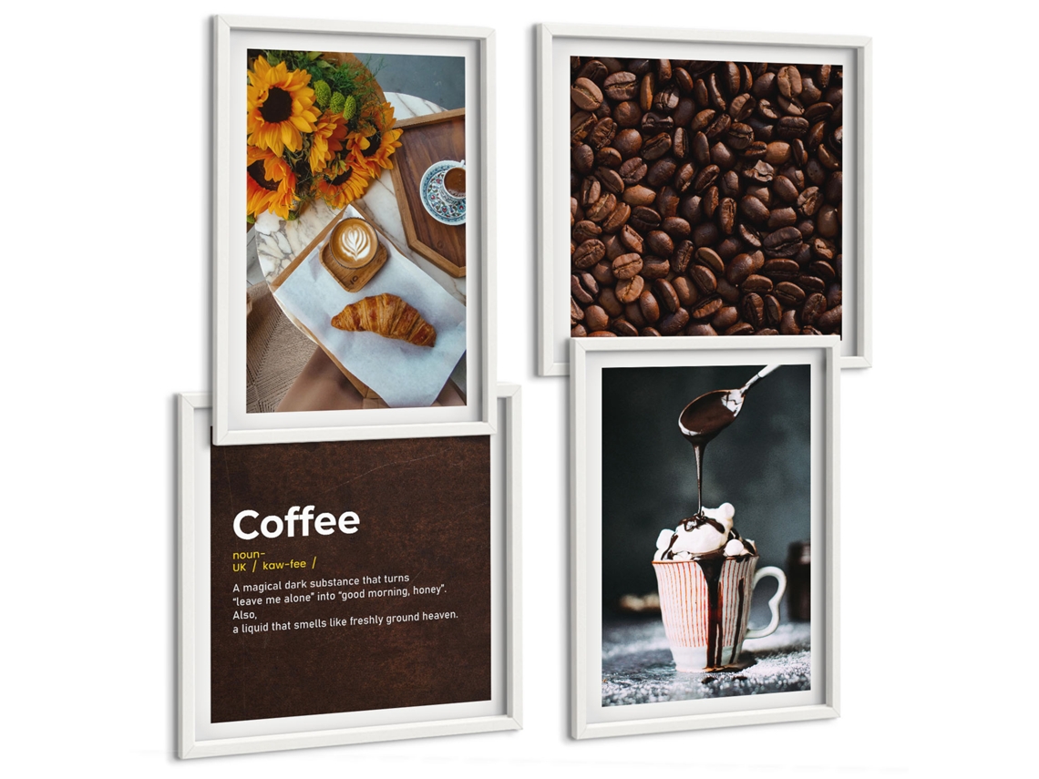 Quadros Decorativos Para Parede Beba Café Com Chantilly Moldura Branca Pinturas De Quarto Espelharte (conjunto De 4 Imagens)