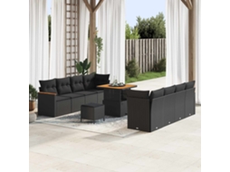 Vidaxl Conjunto De Sofá De Jardim 11 Unid. Preto Vime Pe
