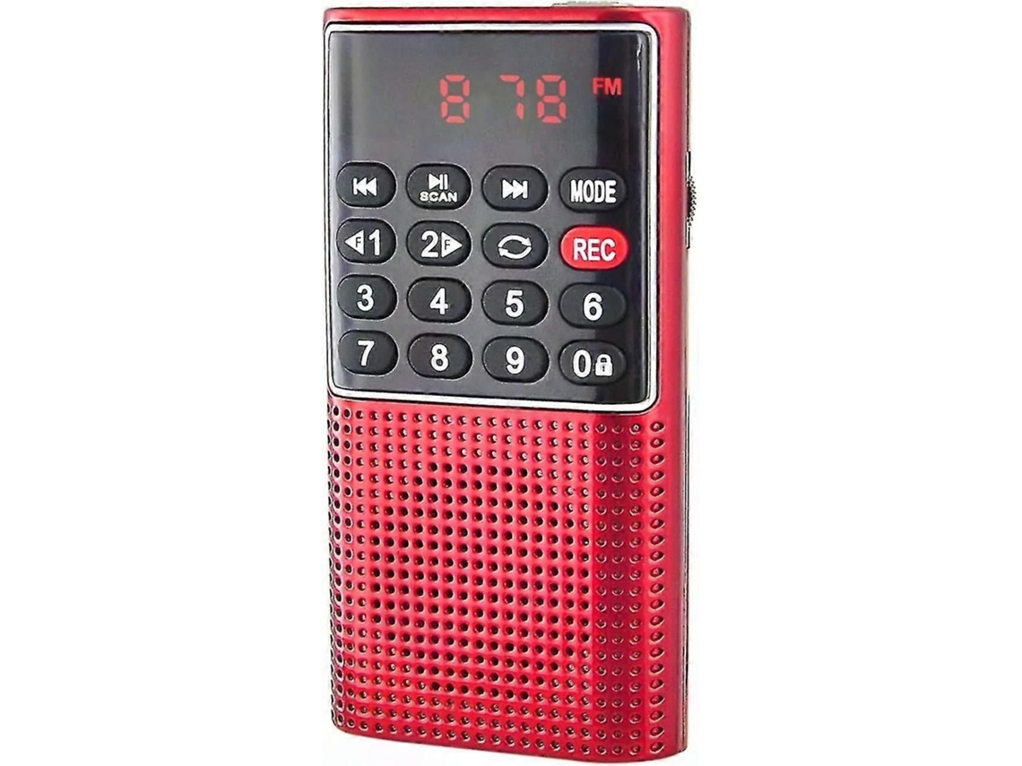 Rádio Fm de Bolso Recarregável com Leitor de Cartão Micro Sd e Entrada para Fone de Ouvido 3w Rms, Vermelho TAISHENGDA