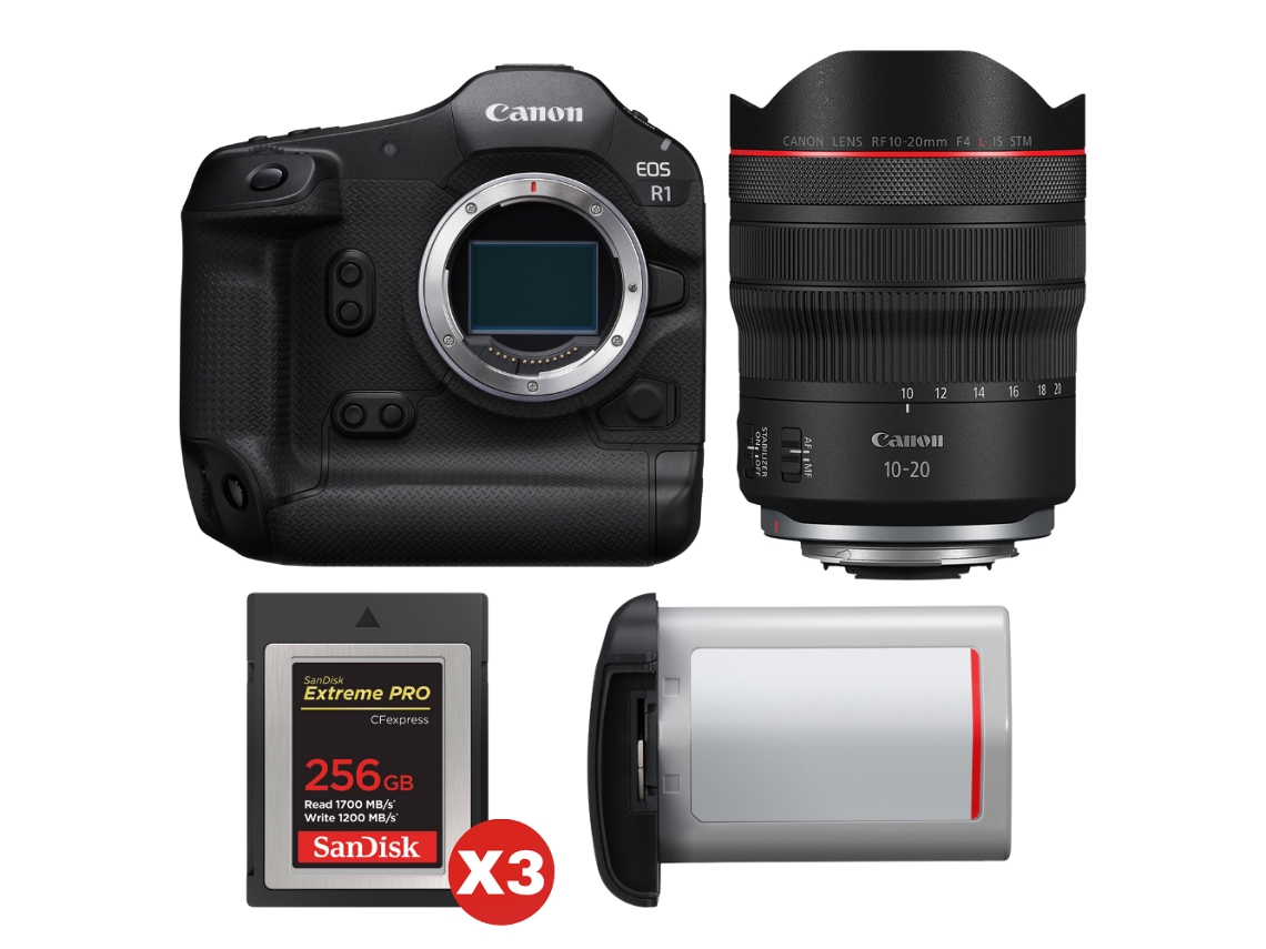 Eos R1 + Rf 10 20mm F/4 L Is Stm + 3 Sandisk 256gb Extreme Pro Cfexpress Type B + Canon Lp e19 + Ebook “20 Dicas para Fotos Que Impressionam” CANON