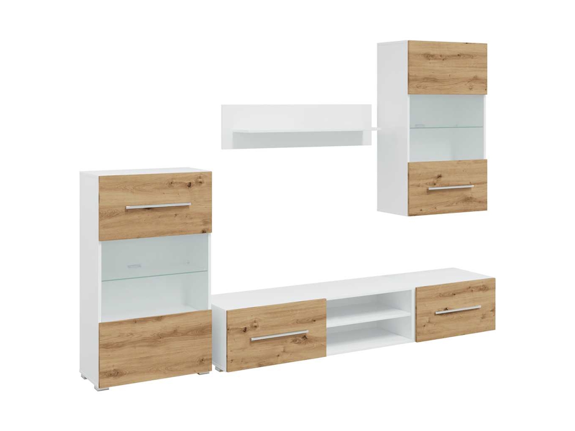 Conjunto de 5 peças de mecanismos de TV com iluminação LED em madeira e carvalho, estilo artesanal, exclusivo da MAISON.