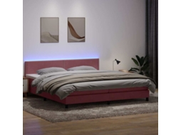 Vidaxl Cama Box Spring C/ Colchão E Led 180x210 Cm Veludo Rosa