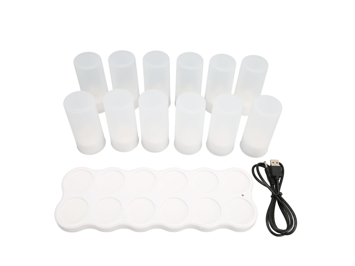 12 Velas de Chá LED Sem Chama Carregamento Sem Fio 4h Cor Quente