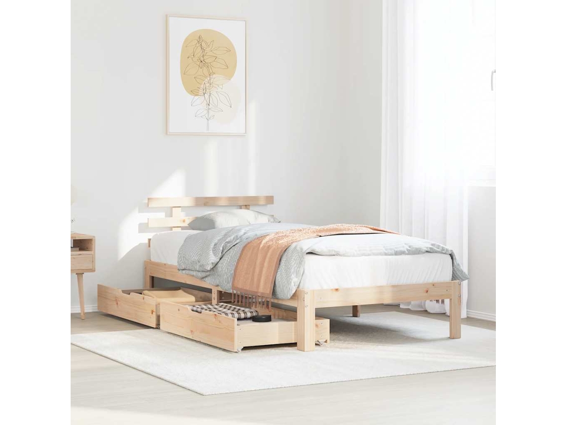 Estrutura De Cama C/ Gavetas 100x200 Cm Madeira De Pinho Maciça