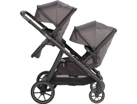 Carrinho De Gémeos Trio Conversível Capas De Chuva, Adaptadores, Saco Muda Fraldas E Cadeiras Auto Grupo 0 Babygo Duo Mega Grey/black Grip