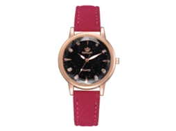 Relógio Feminino de Pulso com Correia Pu e Movimento de Quartzo Estilo Simples (vermelho Rosa)