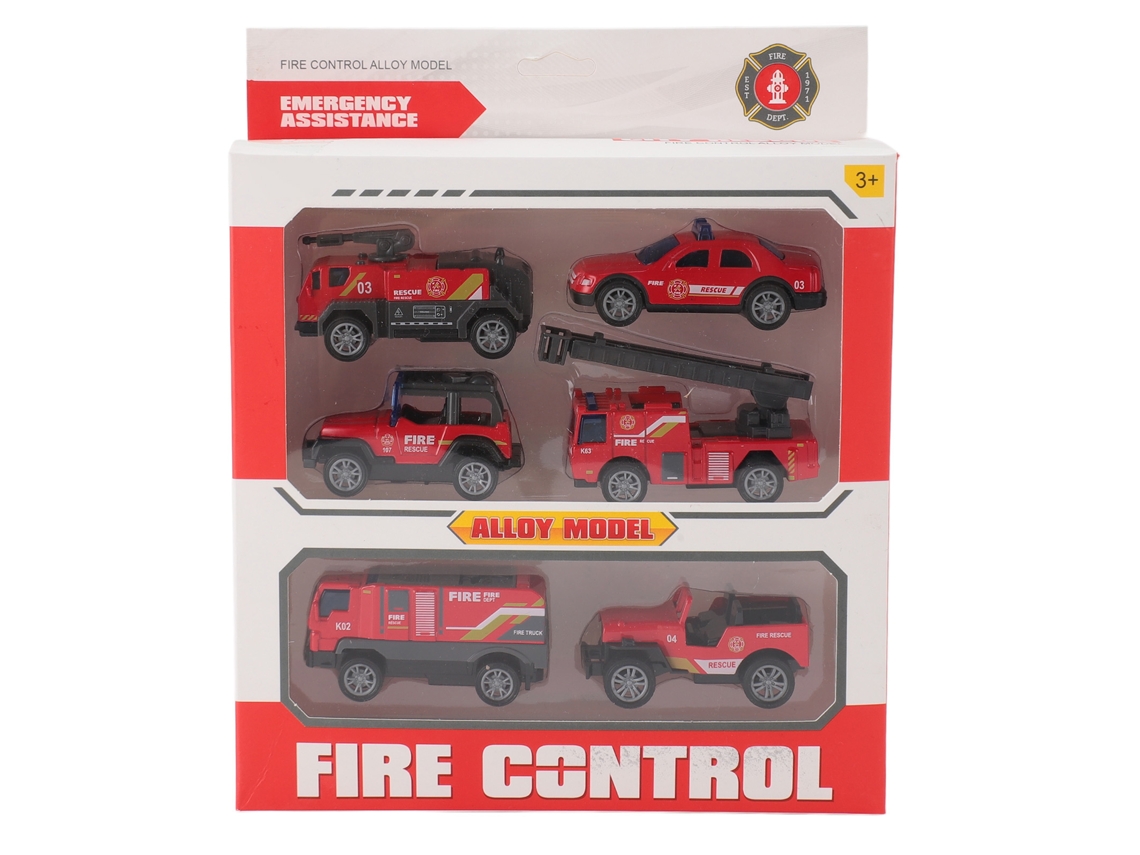 Conjunto de 6 peças de caminhões de bombeiros ATS, modelos inerciais de liga metálica, brinquedos interativos para crianças e adultos.