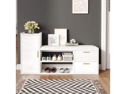 Sapateira Banco Brilho Estofado Branco 2 Gavetas 128cm VELTRIX