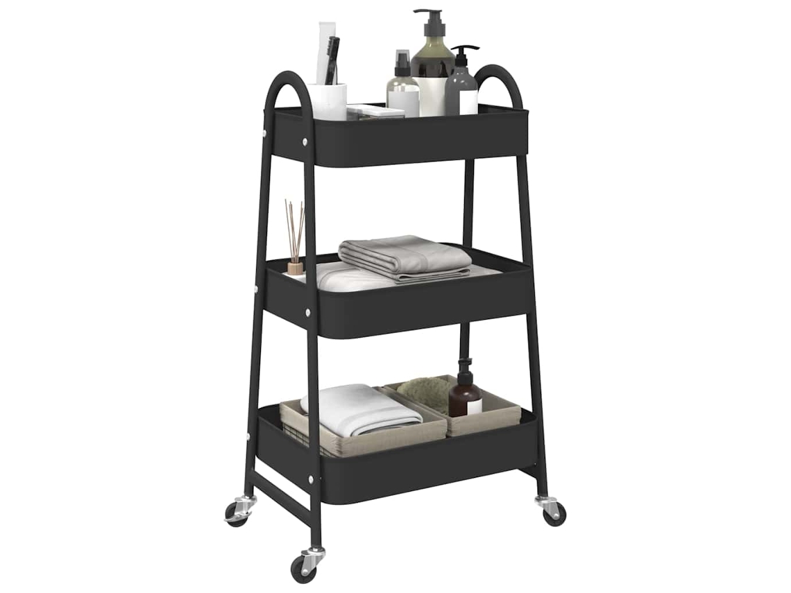 Vidaxl Carrinho De Arrumação Com 3 Níveis 42x41,5x77 Cm Aço Preto