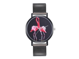 Relógio de quartzo elegante com pulseira de aço, mostrador redondo, design de céu estrelado para casais, preto.