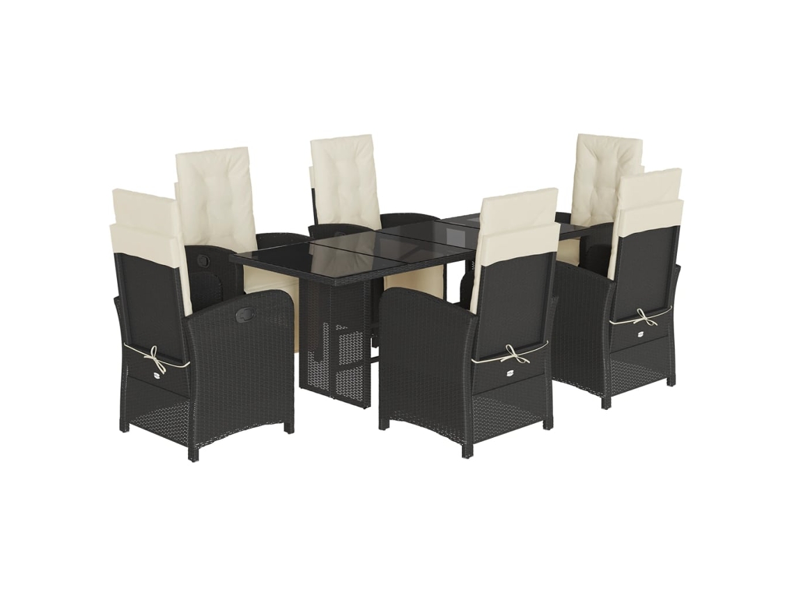 Conjunto de 7 Jantar para Jardim com Almofadões Vime Pe Preto MAISON EXCLUSIVE