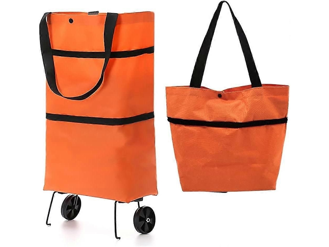 Conjunto de 2 Carrinhos de Compras Dobráveis ​​na Cor Laranja, com Rodas, Sacolas Reutilizáveis ​​e Design Leve. GOKOCO