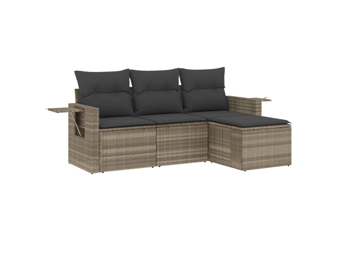 Conjunto 4 sofás jardim c/ almofadões VIDAXL vime PE cinzento-claro