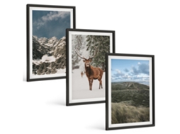 Conjunto De Pinturas Montanhas, Neve, Veado, Paisagem De Floresta Espelharte (3 Peças 40x60 Cm)
