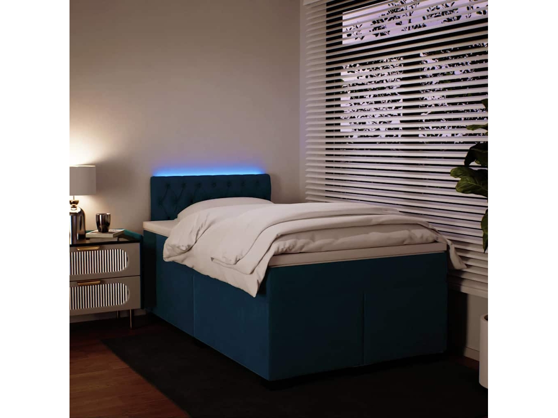 Vidaxl Cama Boxspring Com Colchão 120x200 Cm Veludo Azul