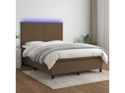 Vidaxl Cama Box Spring C/ Colchão/led 140x190cm Tecido Castanho-escuro