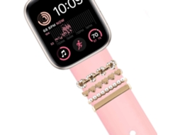 Bracelete Apple Watch Series 8 41Mm Pulseira com Adorno Corações Rosa