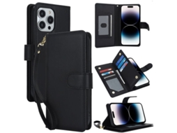 Capa Carteira De Couro Para Iphone 14 Pro Max - Com Rfid - Para Vários Cartões